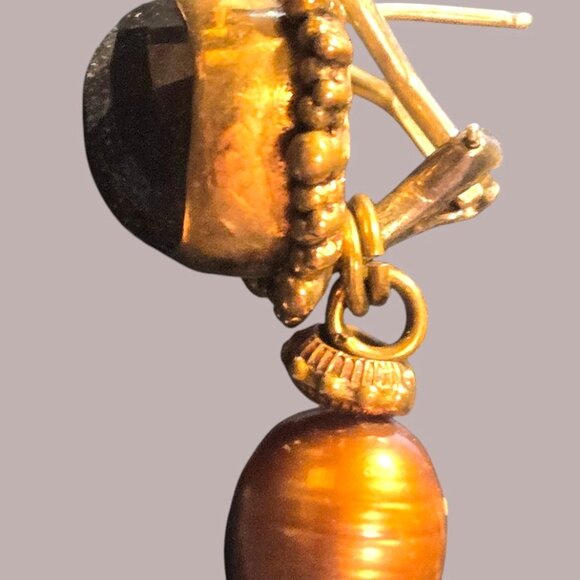 Stephen Dweck Pierced, Drop, Citrine/cultured Pearl 925 Bronze earrings - Picture 5 of 6